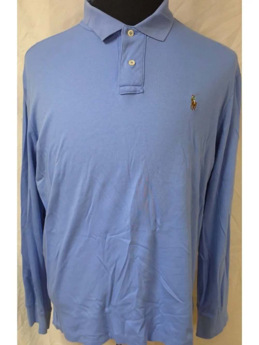 Polo Ralph Lauren Mens Pima Soft Touch Polo Shirt XL Blue Long Sleeve Flesh Pony